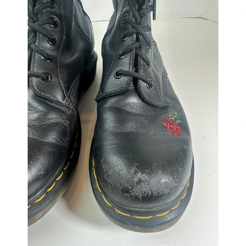 *Flawed Doc Dr. Marten 1914 Vonda Leather Lace up Embroidered Rose Boots US 10 - Picture 4 of 15